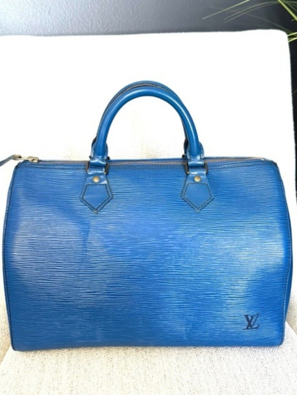 Louis Vuitton Blue Structured Leather Satchel -
